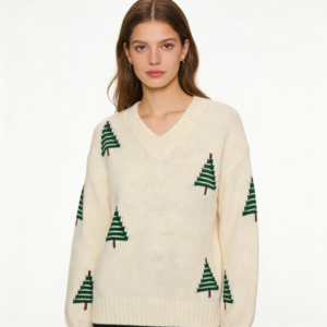 women's festive christmas reindeer knit sweater | faux fur trim & holiday embroidery factory (copy)