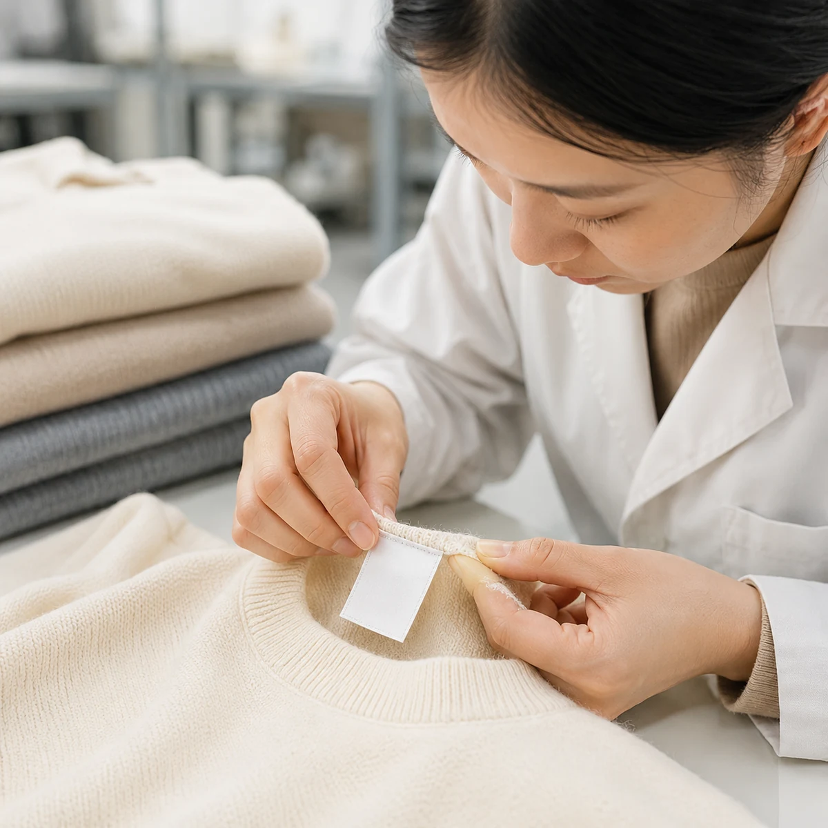 Custom care label inspection for knitwear garments