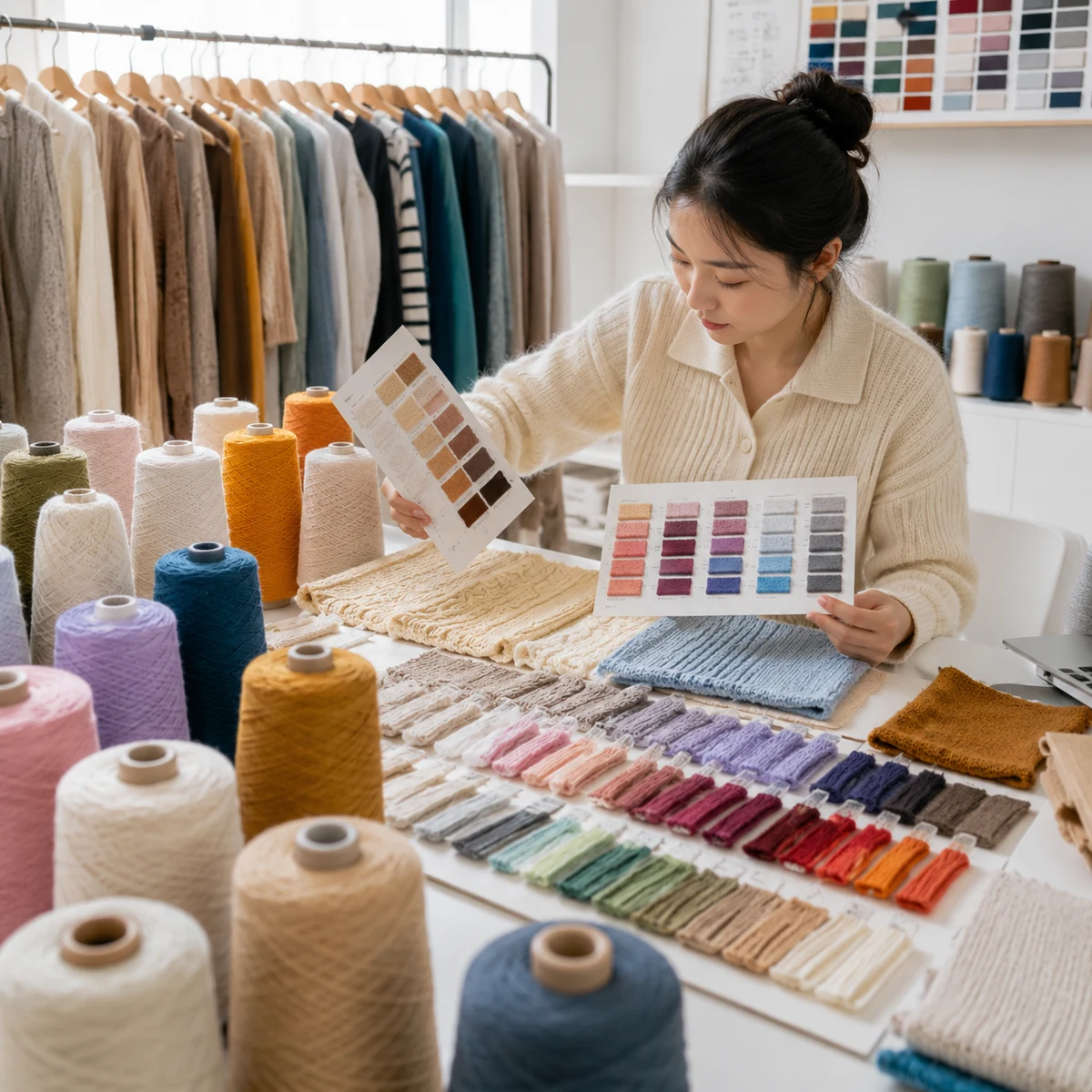 Custom color development for knitwear yarn and swatches