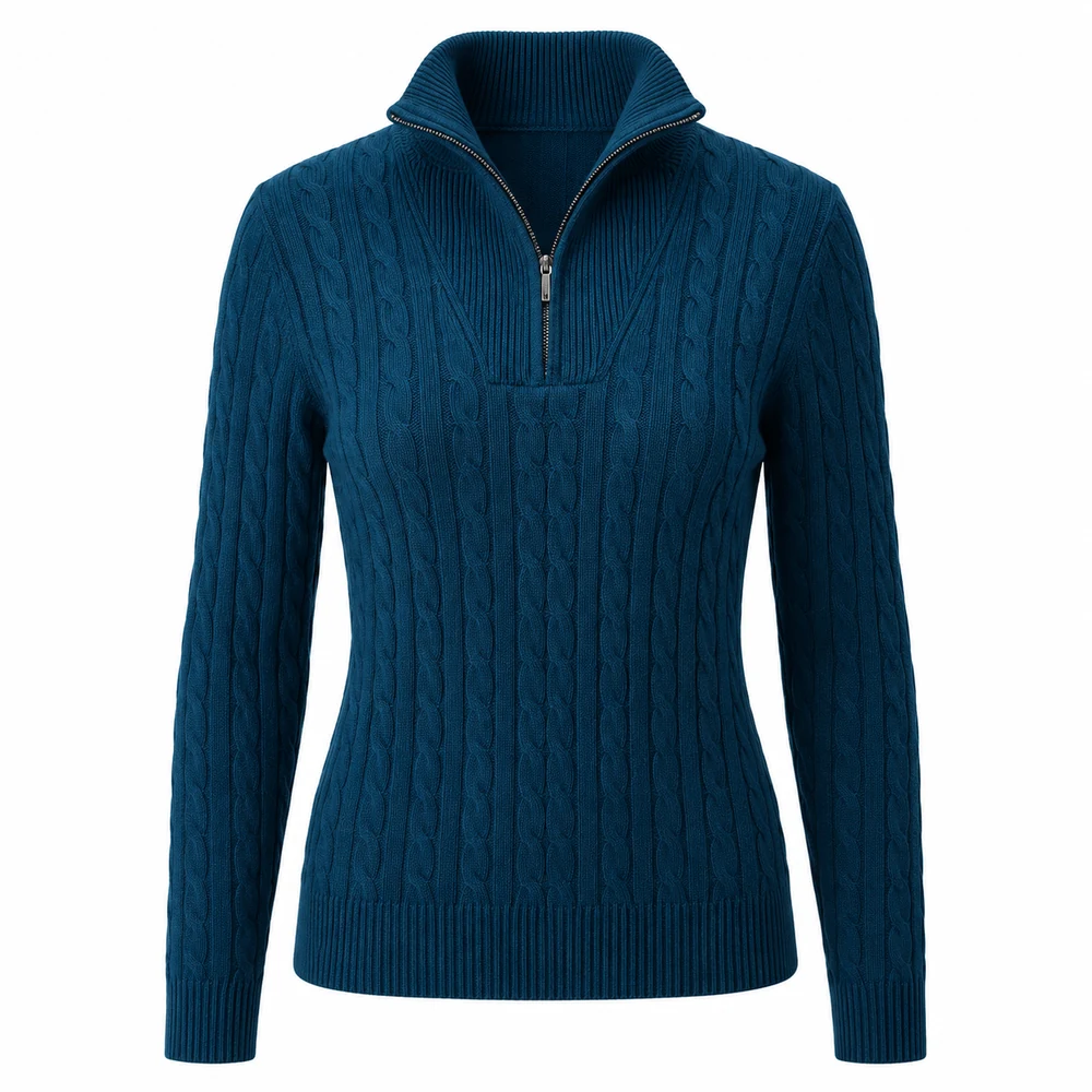 7GG Cable Knit Half-Zip Pullover front view