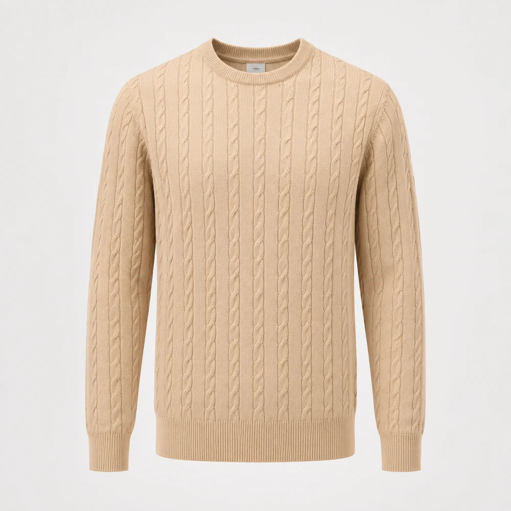 Premium Unisex 12GG Cable Knit Pullover front view