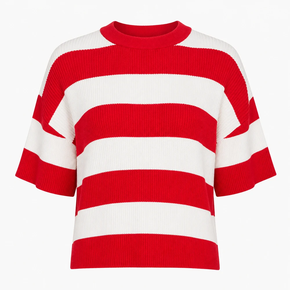 Women’s Red & White Striped Short-Sleeve Knit Top