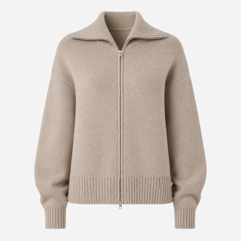 Women’s Full-Zip High Collar Knit Cardigan front view