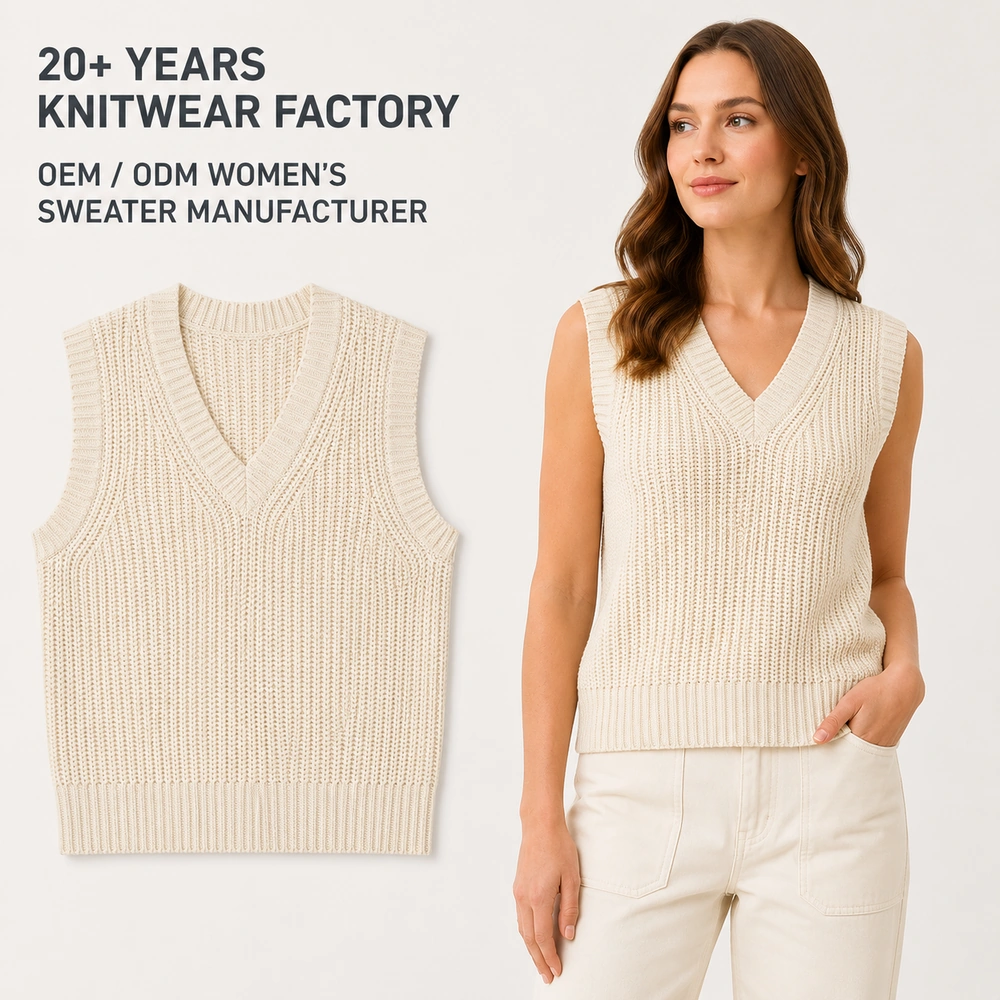 OEM ODM women's ribbed mock neck knit top product and model image
