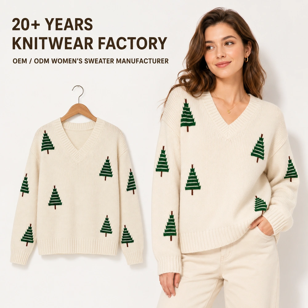 OEM ODM women’s holiday sweater product and model image