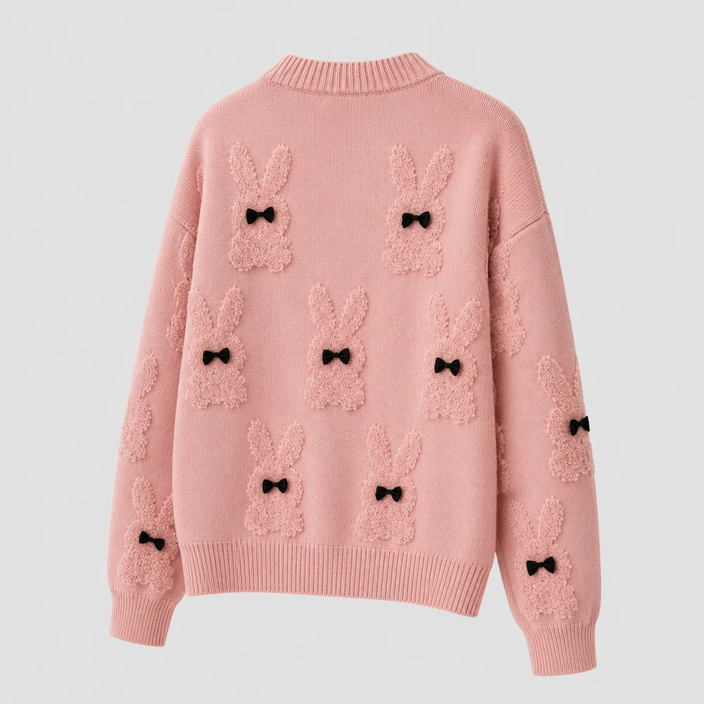 Bunny Jacquard Pearl Button Cardigan back and side view thumbnail