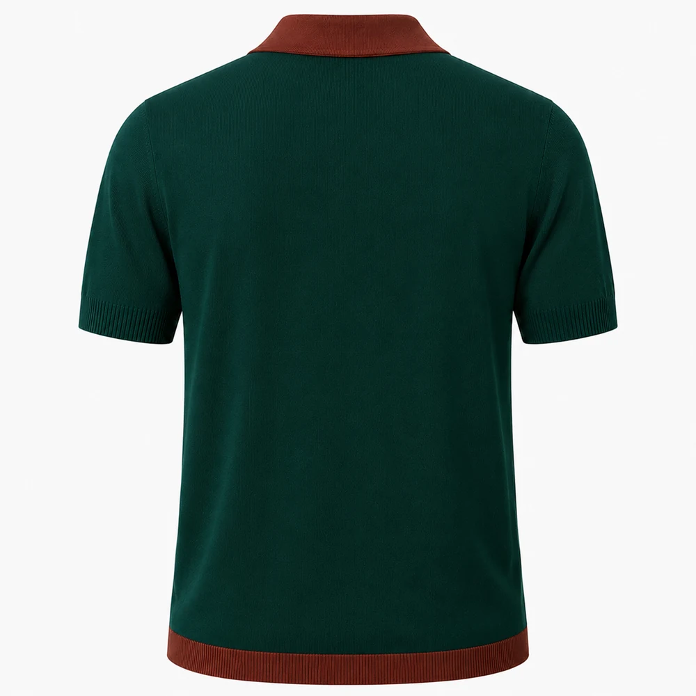 Premium Men's Striped Knit Polo Shirt back and side view thumbnail