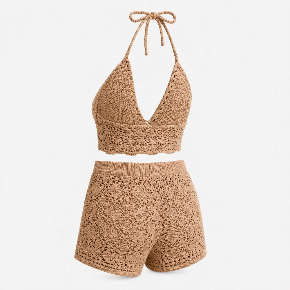 Scallop Edge Crochet Halter Top back and side view thumbnail