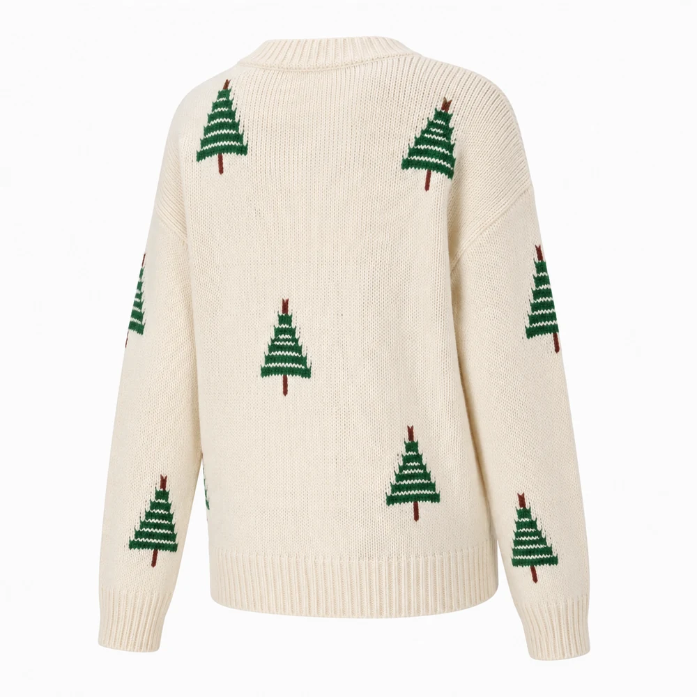 Women’s Christmas Tree V-Neck Intarsia Sweater thumbnail 2
