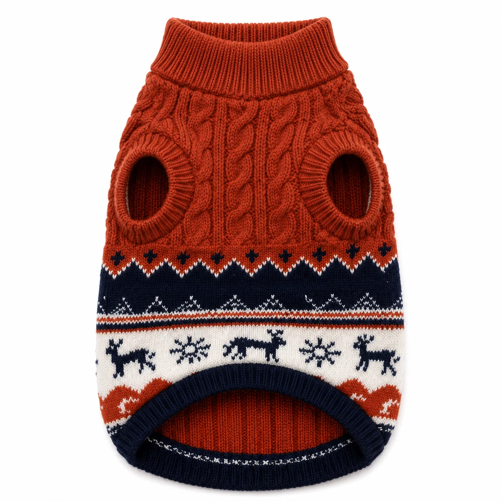 Fair Isle Christmas Pet Sweater back and side view thumbnail