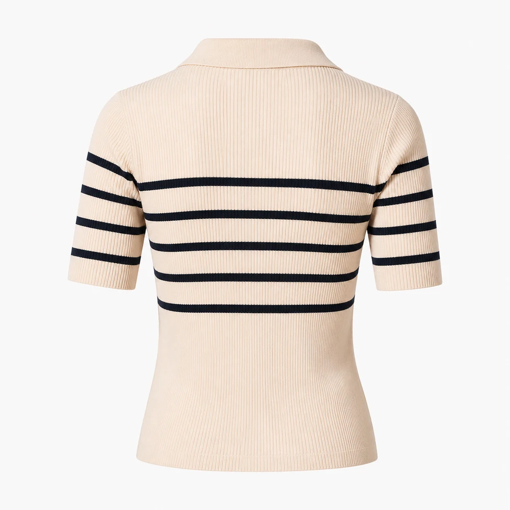 Women’s Striped Ribbed Knit Polo Top thumbnail 2