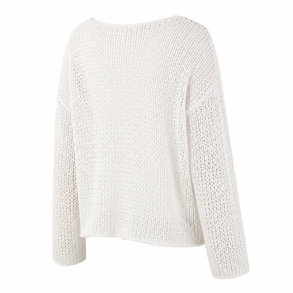 Women’s White Openwork Long-Sleeve Knit Top thumbnail 2