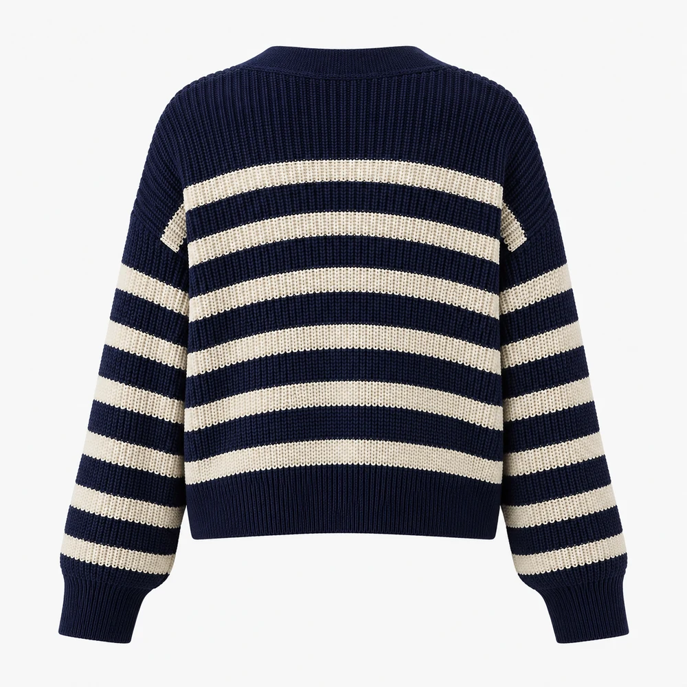 Women’s Navy Striped Cropped Knit Cardigan thumbnail 2