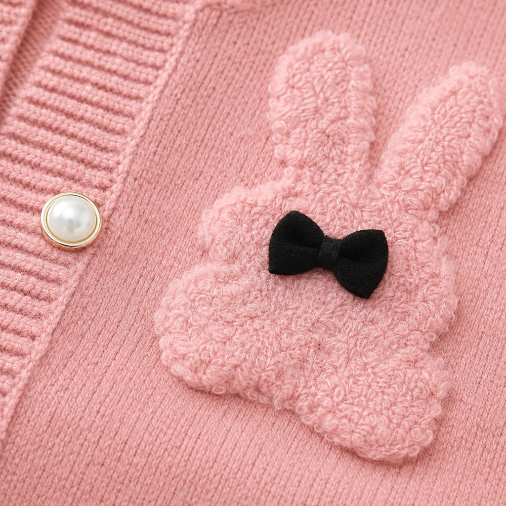 Bunny Jacquard Pearl Button Cardigan fabric close-up thumbnail