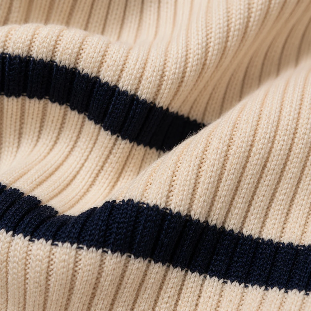 Women’s Striped Ribbed Knit Polo Top thumbnail 3