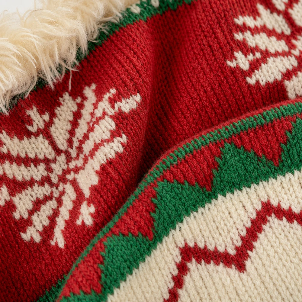 Women’s Christmas Reindeer Faux Fur Trim Knit Sweater thumbnail 3
