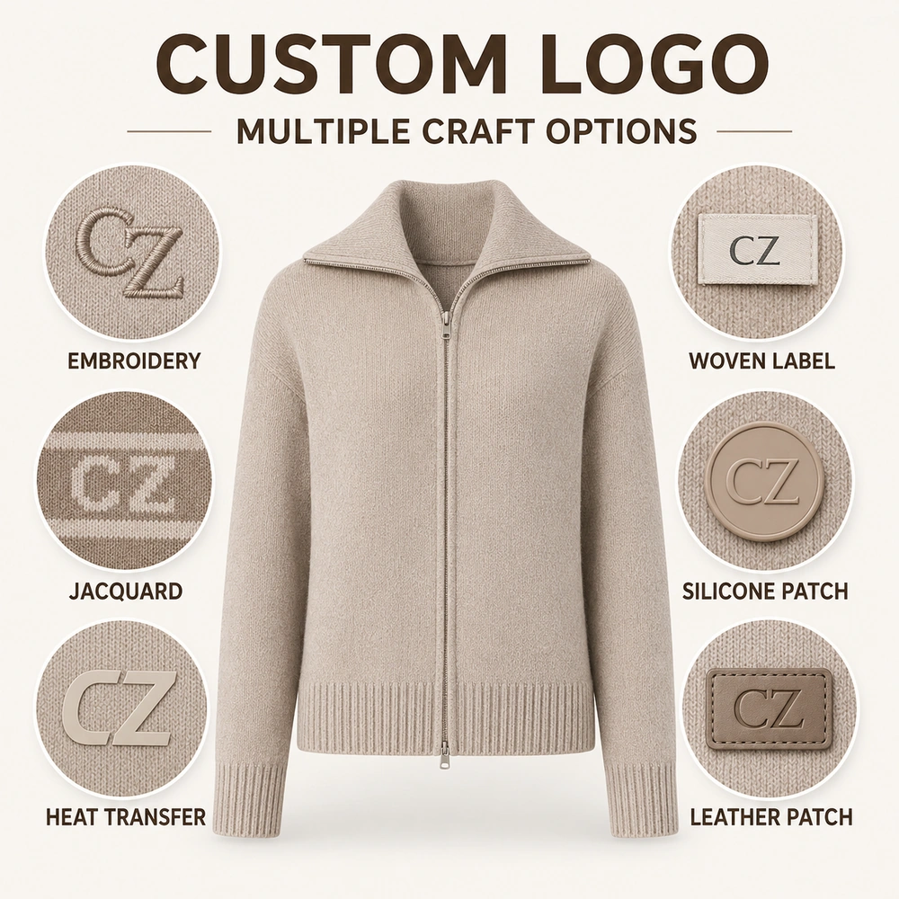 Custom logo options for private label cardigan