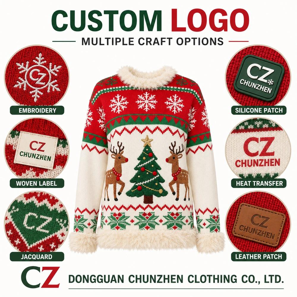 Custom logo options for private label Christmas knit sweater