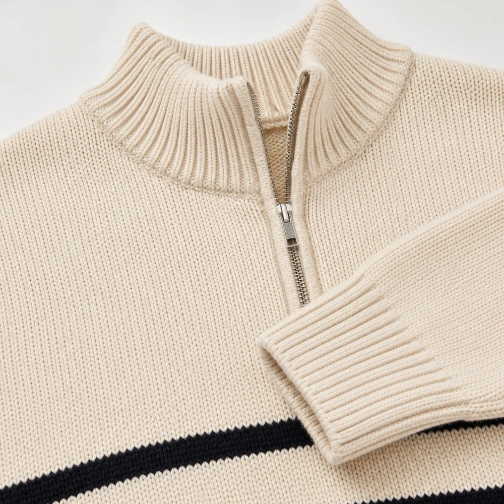 12GG nautical striped half-zip pullover craft detail thumbnail