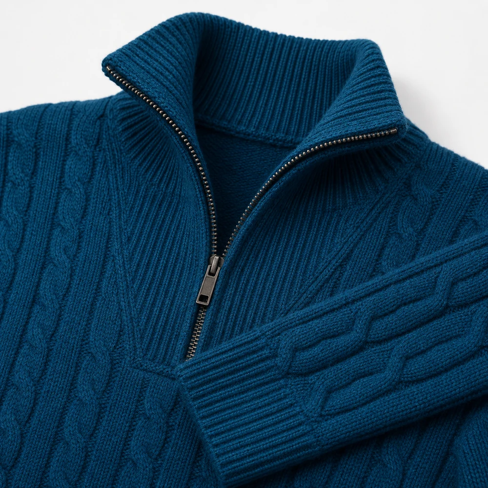 7GG Cable Knit Half-Zip Pullover craft detail thumbnail