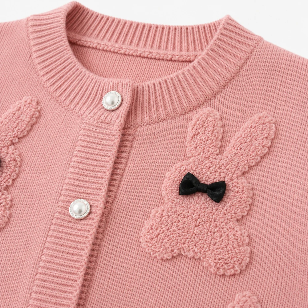 Bunny Jacquard Pearl Button Cardigan craft detail thumbnail