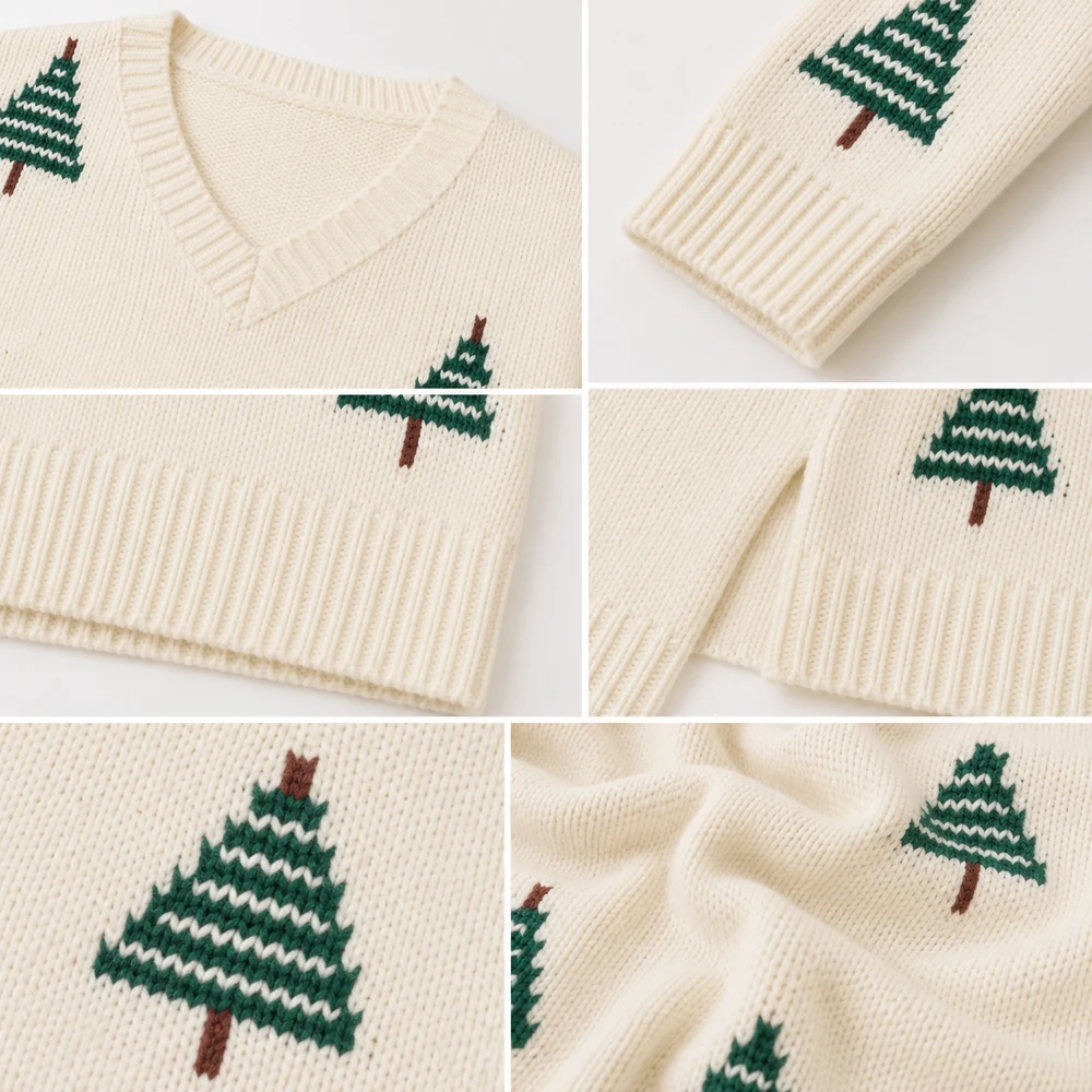 Women’s Christmas Tree V-Neck Intarsia Sweater thumbnail 4