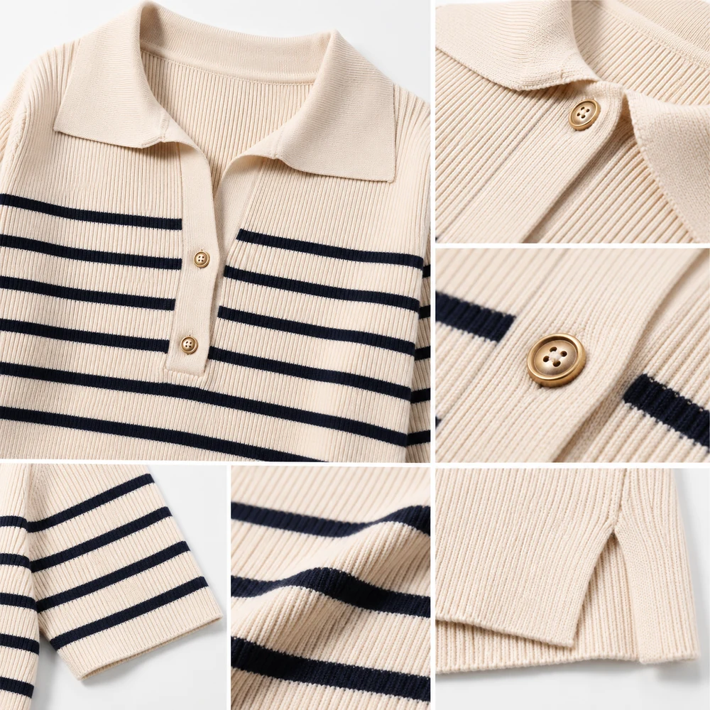Women’s Striped Ribbed Knit Polo Top thumbnail 4