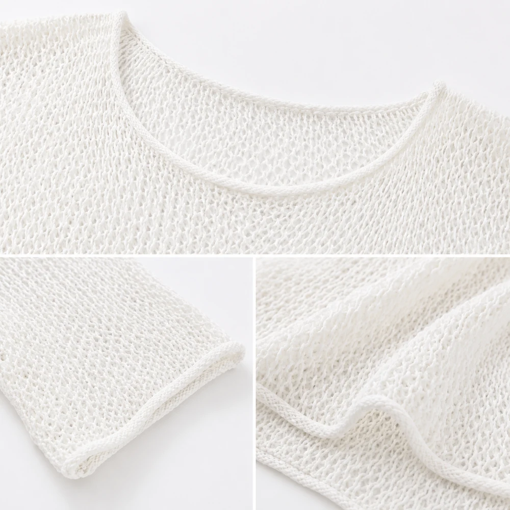 Women’s White Openwork Long-Sleeve Knit Top thumbnail 4