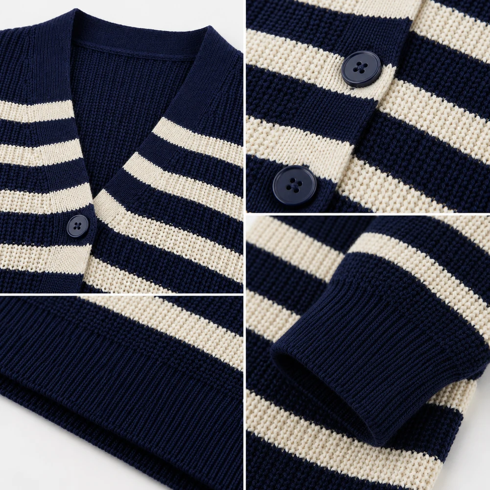 Women’s Navy Striped Cropped Knit Cardigan thumbnail 4