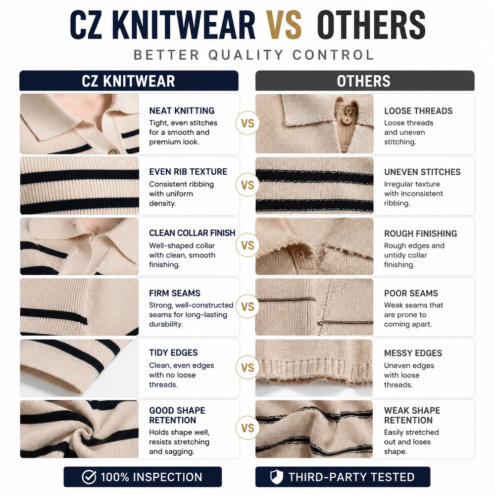 Quality comparison for custom knitwear manufacturing