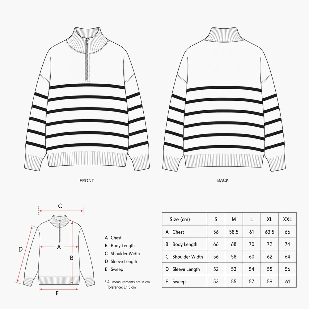12GG nautical striped half-zip pullover technical sketch thumbnail