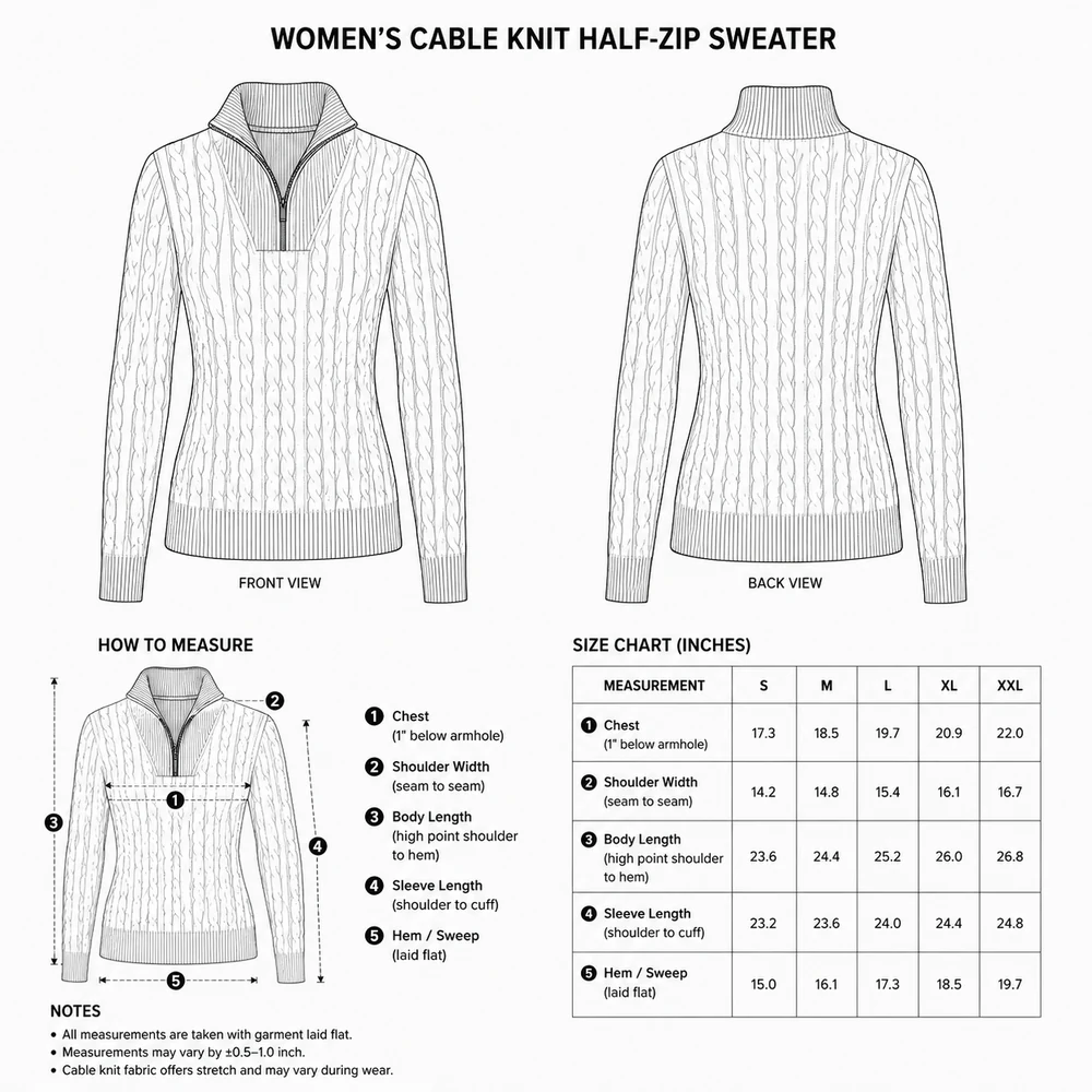 7GG Cable Knit Half-Zip Pullover technical sketch thumbnail