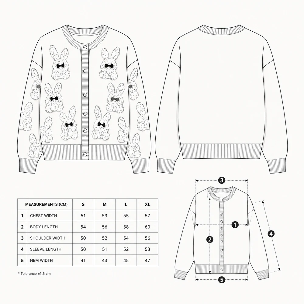Bunny Jacquard Pearl Button Cardigan technical sketch thumbnail