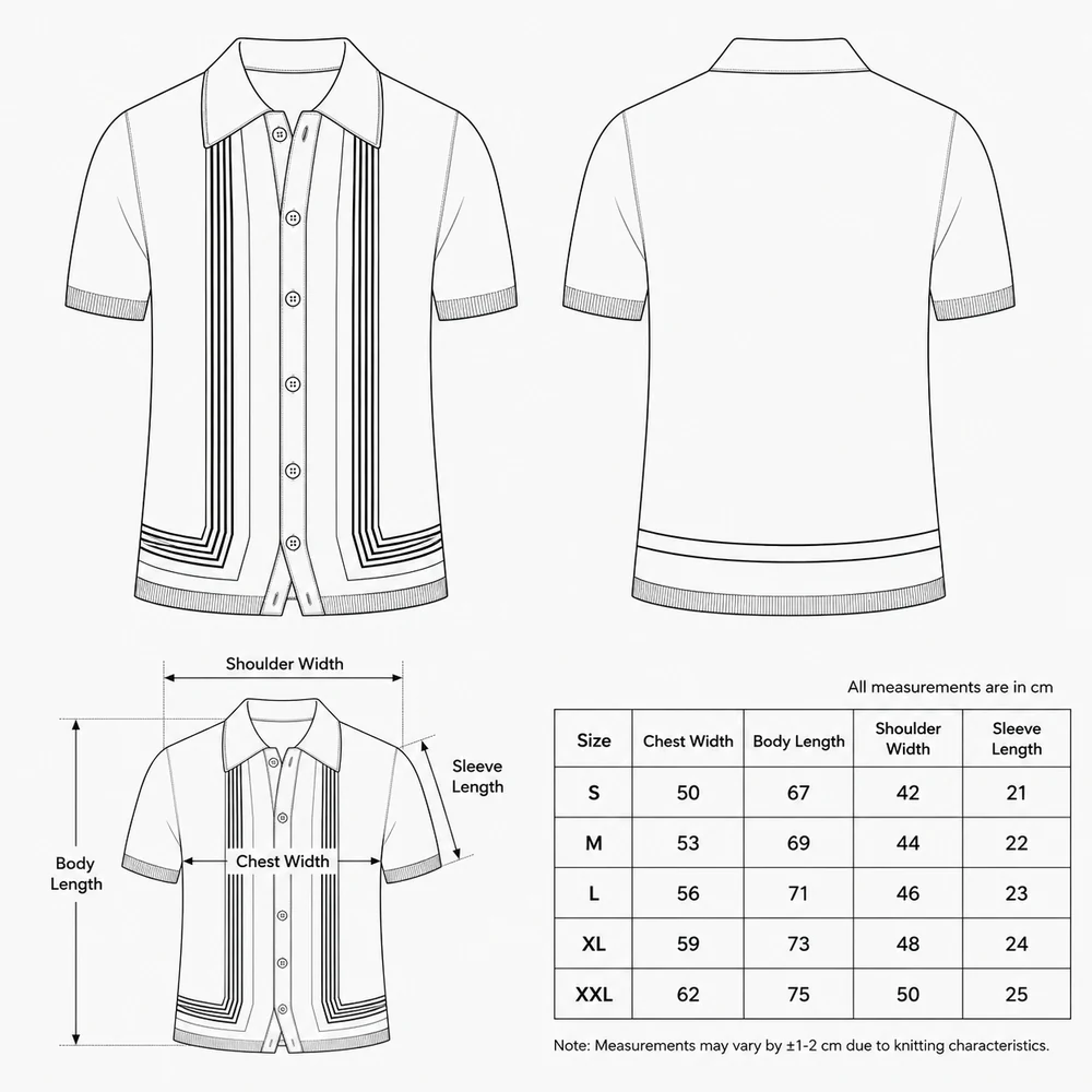 Premium Men's Striped Knit Polo Shirt technical sketch thumbnail