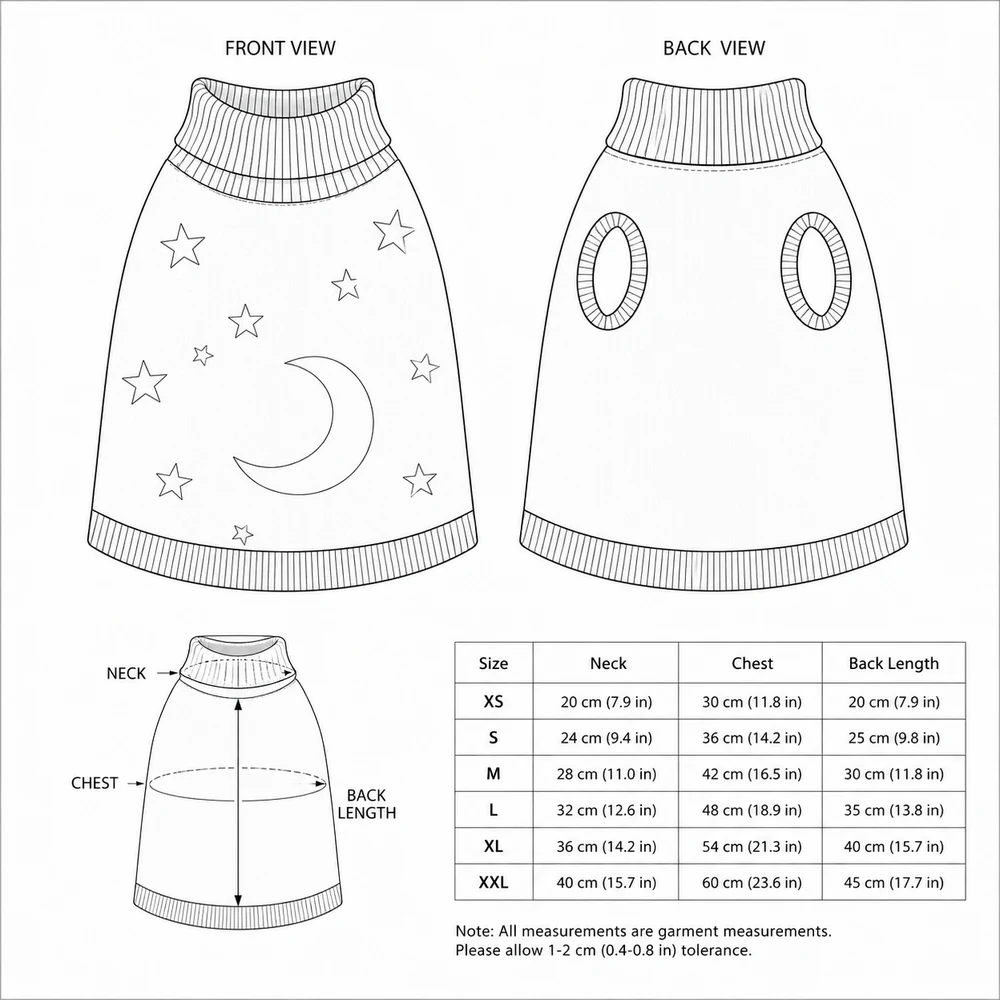 Starry Night Pet Sweater technical sketch thumbnail
