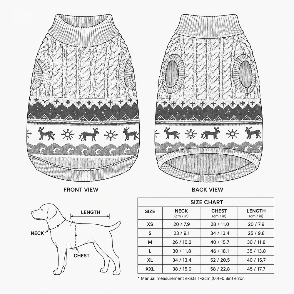 Fair Isle Christmas Pet Sweater technical sketch thumbnail