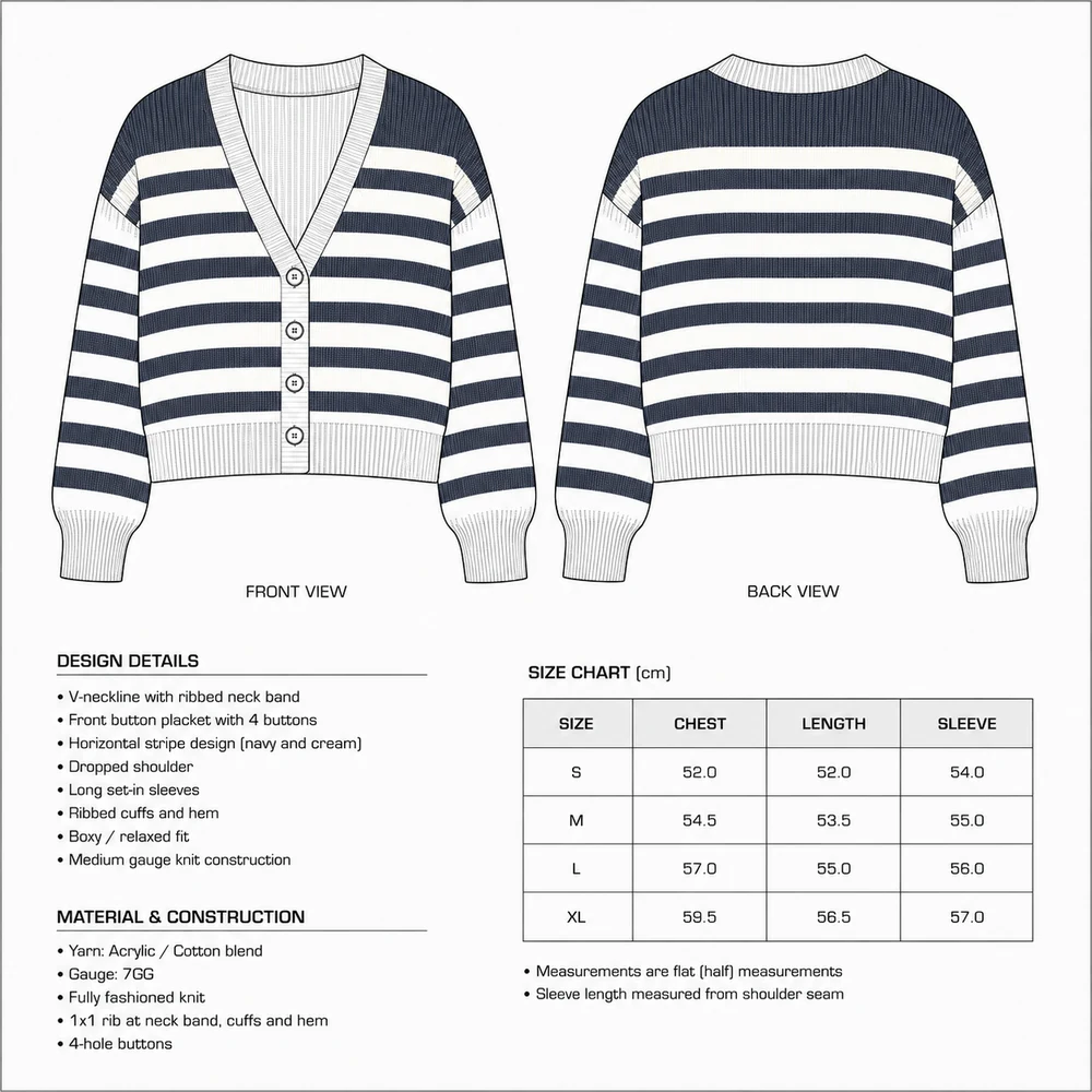 Women’s Navy Striped Cropped Knit Cardigan thumbnail 5