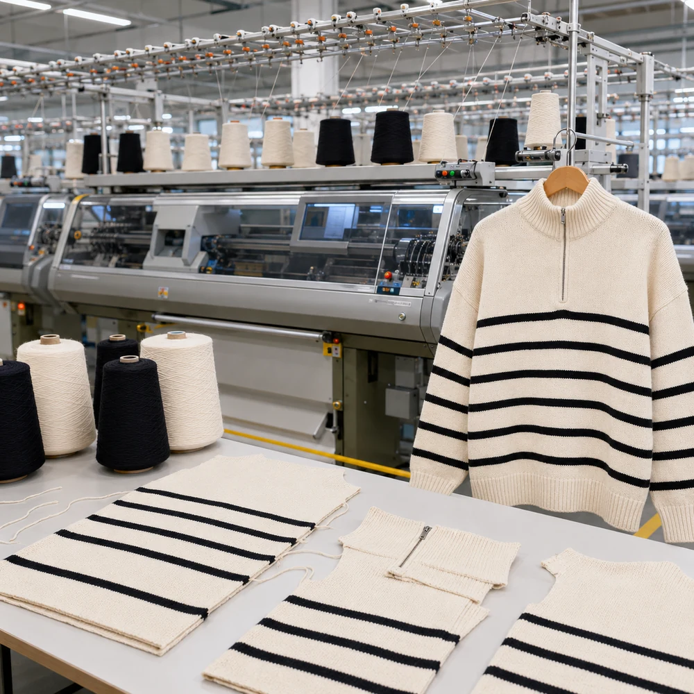 12GG nautical striped half-zip pullover production scene thumbnail