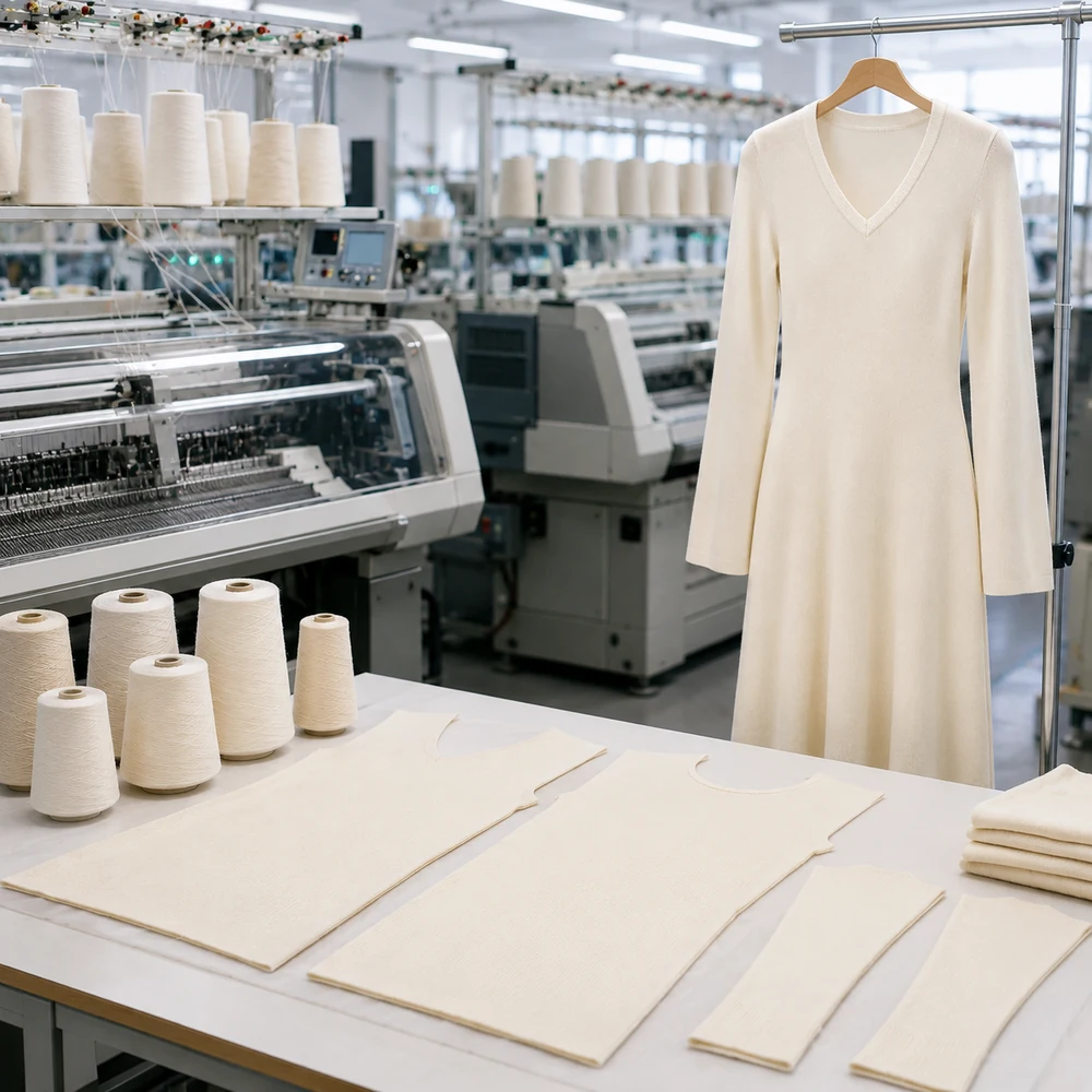 Sleeveless V-Neck Knit Dress production scene thumbnail