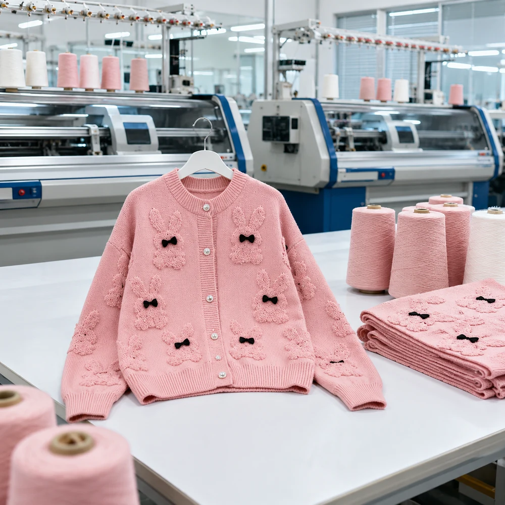 Bunny Jacquard Pearl Button Cardigan front viewion scene thumbnail