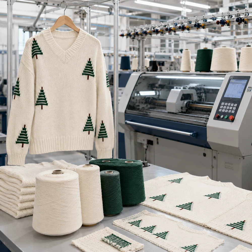 Women’s Christmas Tree V-Neck Intarsia Sweater thumbnail 6