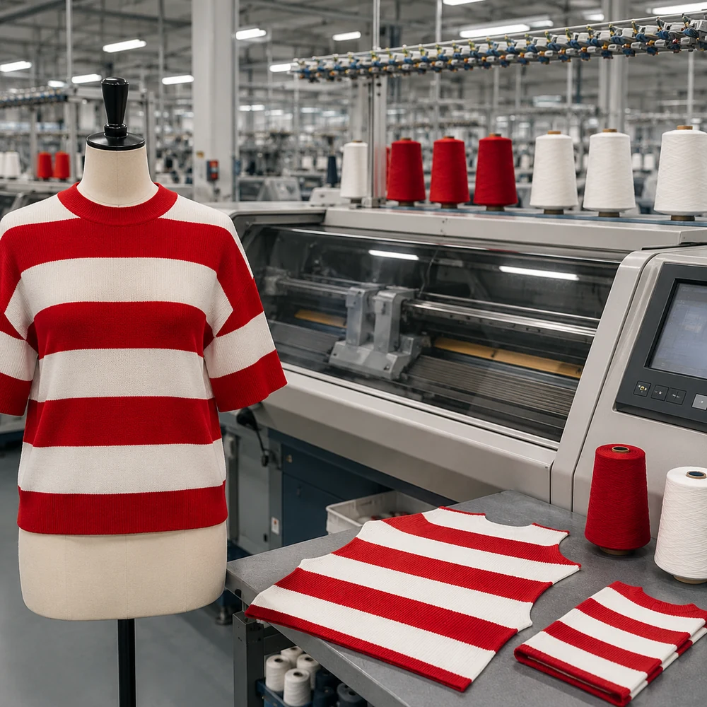 Women’s Red & White Striped Short-Sleeve Knit Top thumbnail 6
