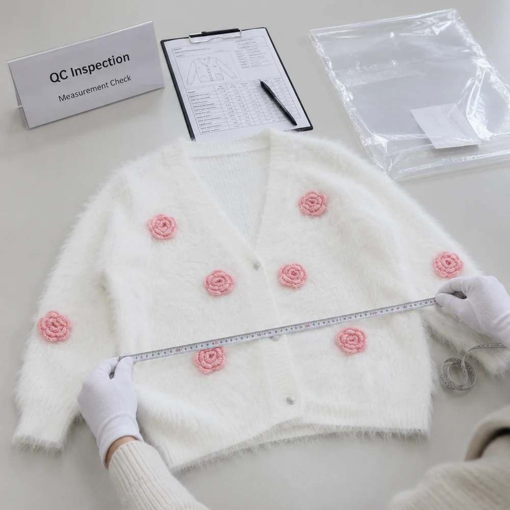 Women’s White Fuzzy Floral Applique Knit Cardigan thumbnail 7