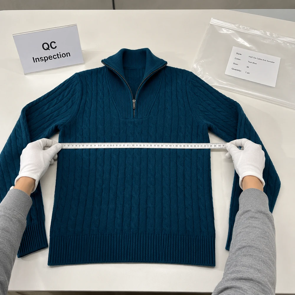 7GG Cable Knit Half-Zip Pullover QC inspection thumbnail