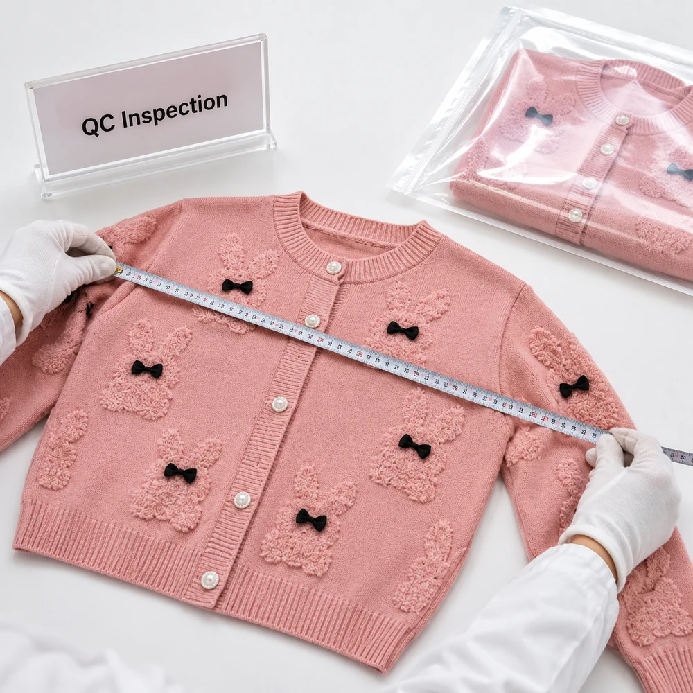 Bunny Jacquard Pearl Button Cardigan QC inspection thumbnail