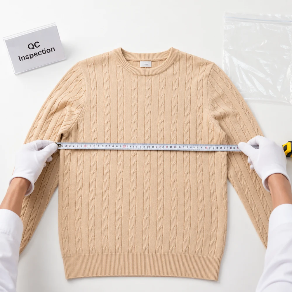 Premium Unisex 12GG Cable Knit Pullover QC inspection thumbnail