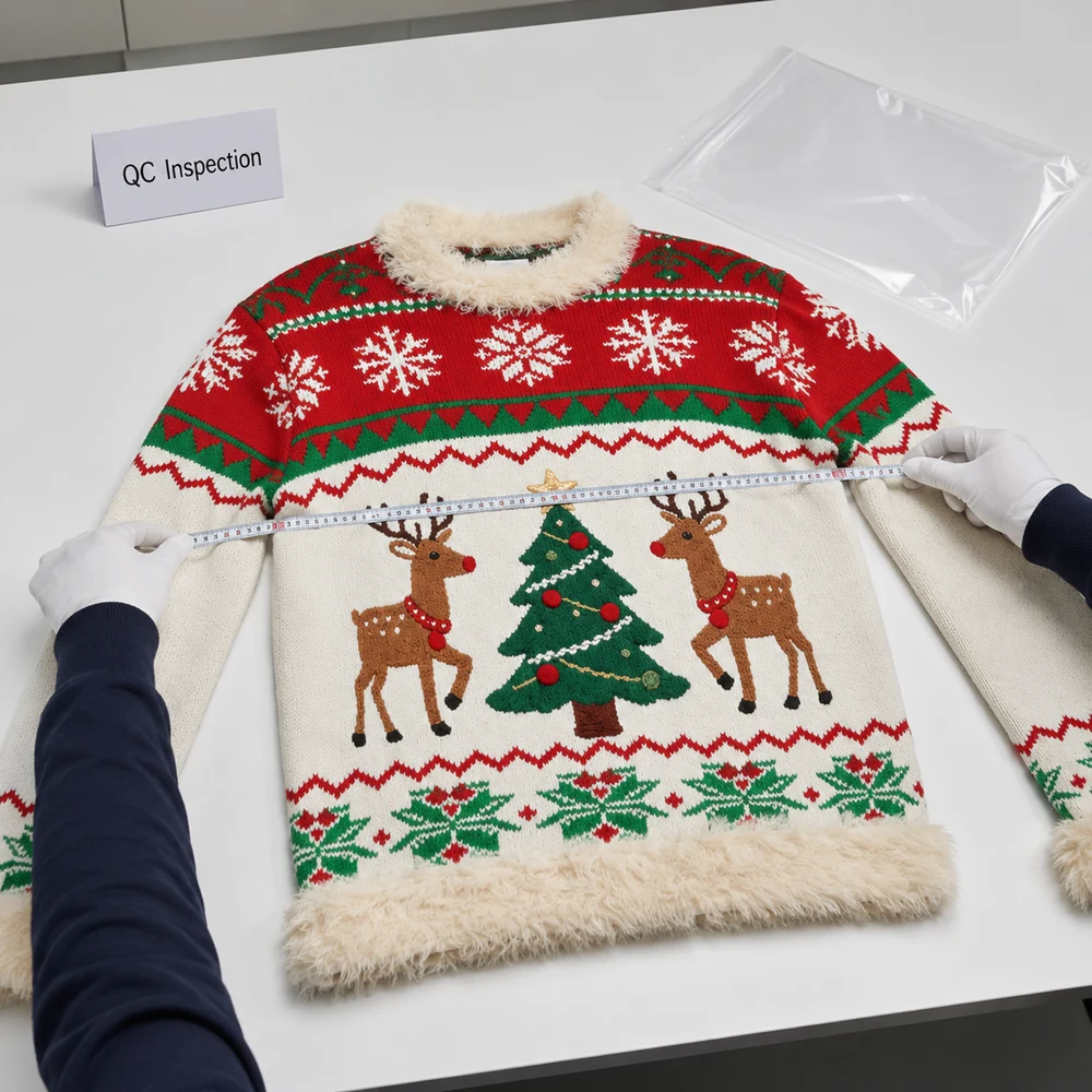 Women’s Christmas Reindeer Faux Fur Trim Knit Sweater thumbnail 7