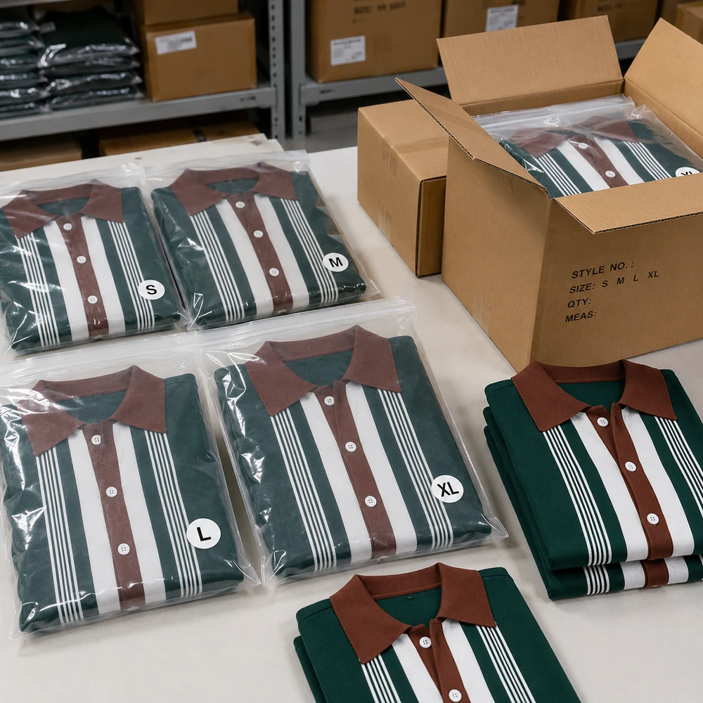 Premium Men's Striped Knit Polo Shirt packaging thumbnail