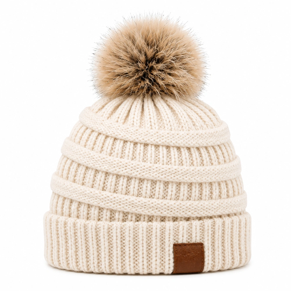 Premium Faux Fur Pom-Pom Beanie