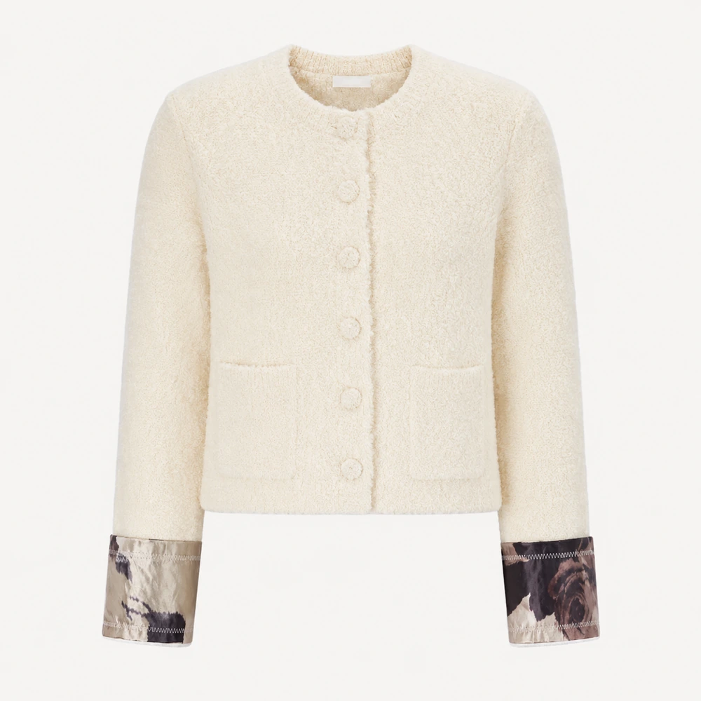 Women’s Crew Neck Contrast-Cuff Button-Front Knit Cardigan